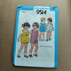 80s Simplicity Sewing Pattern 9514 Toddler Boys & Girls Short Jumpsuit Size 4